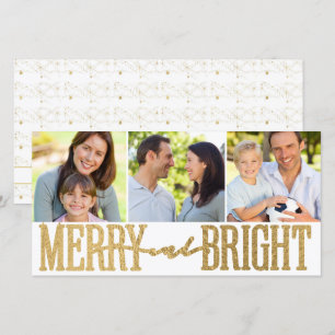 Merry and Bright Gold Foil 3 Photo Holiday Card