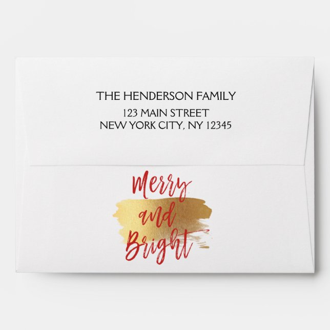Merry and Bright Gold Foil and Red Christmas Envelope (Back (Top Flap))