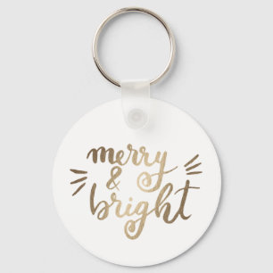 Merry and bright - gold keychain
