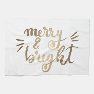 Merry and bright - gold kitchen towel