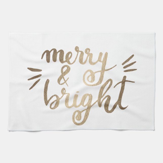 Merry and bright - gold kitchen towel (Horizontal)