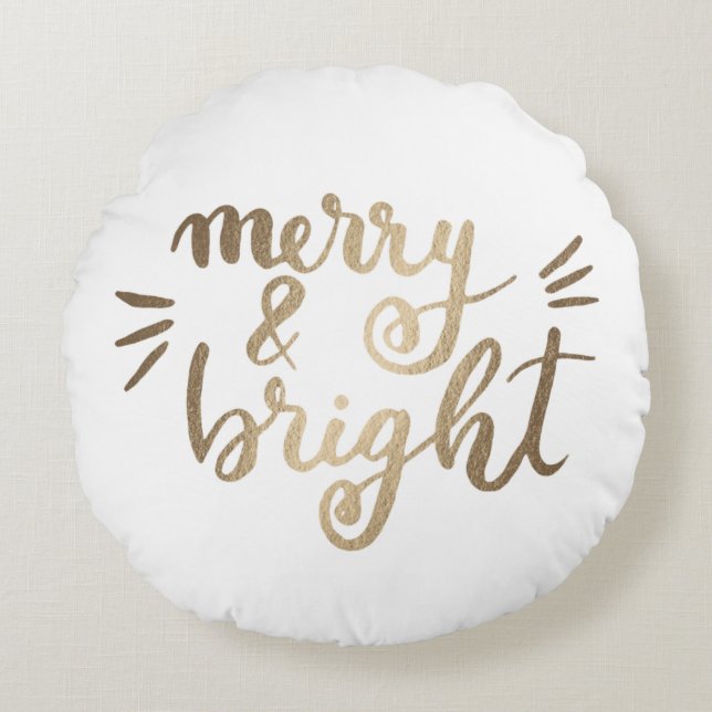 Merry and bright - gold round pillow (Front)
