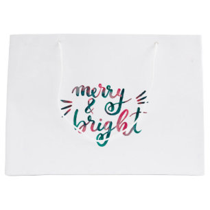 Merry and bright - green and pink large gift bag
