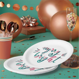 Merry and bright - green and pink paper plate