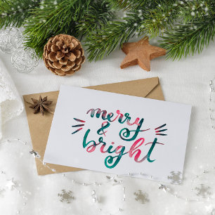 Merry and bright - green and pink postcard