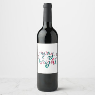 Merry and bright - green and pink wine label