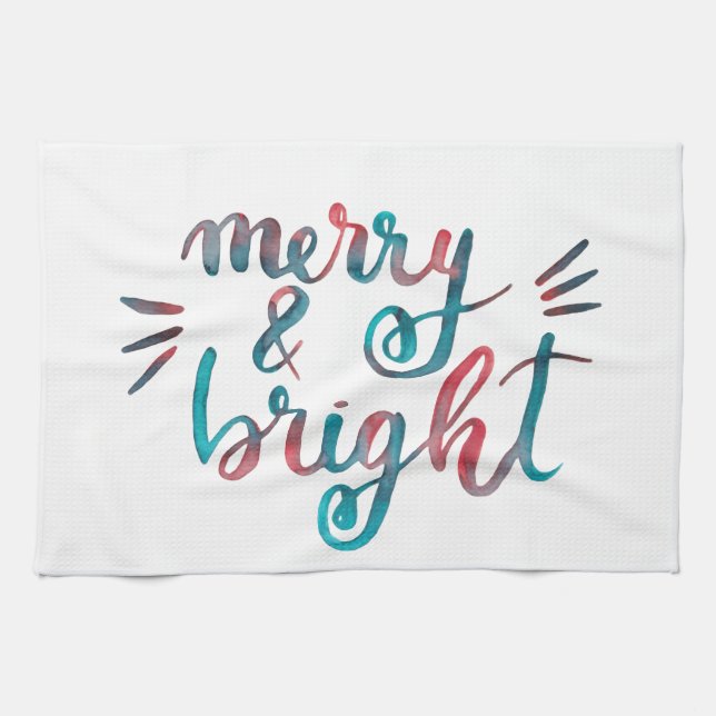 Merry and bright - green and red kitchen towel (Horizontal)