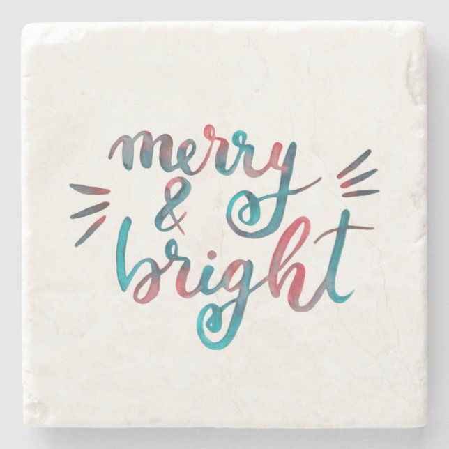 Merry and bright - green and red stone coaster (Front)