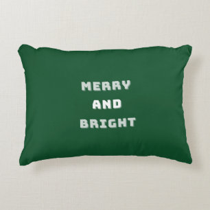 Merry and Bright, Green Christmas Art, Holiday  Accent Pillow