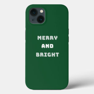 Merry and Bright, Green Christmas Art, Holiday iPhone 13 Case