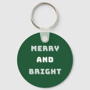 Merry and Bright, Green Christmas Art, Holiday Keychain
