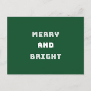 Merry and Bright, Green Christmas Art, Holiday Postcard