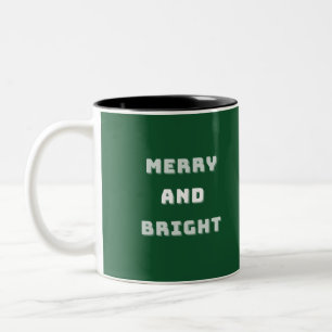 Merry and Bright, Green Christmas Art, Holiday Two-Tone Coffee Mug