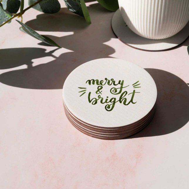 Merry and bright - green round paper coaster (Creator Uploaded)