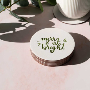Merry and bright - green round paper coaster