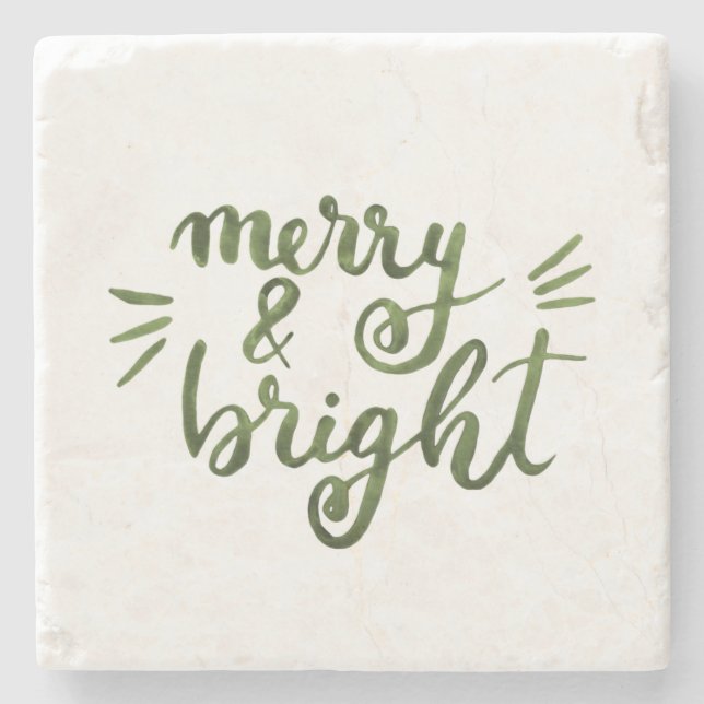 Merry and bright - green stone coaster (Front)