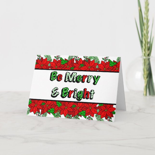 Merry and Bright Hand Drawn Poinsettias Card (Front)