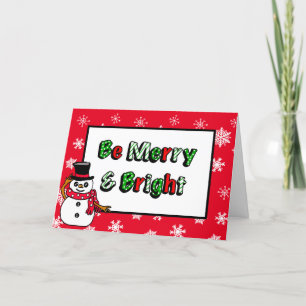 Merry and Bright Hand Drawn Snowman  Card