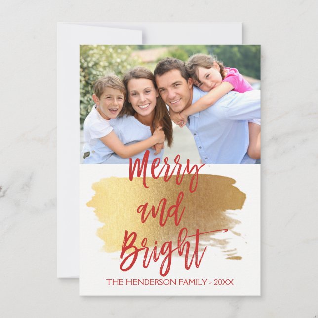 Merry and Bright Hand Lettered Script Photo Card (Front)