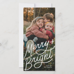 Merry and Bright Hand Lettering Tall Photo Holiday Card
