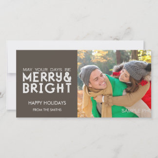 MERRY AND BRIGHT HAPPY HOLIDAYS PHOTO CARD BROWN