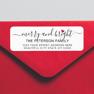 Merry and Bright Heart Christmas Return Address 