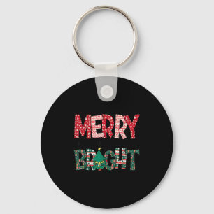 Merry And Bright Holiday Christmas Family  Keychain