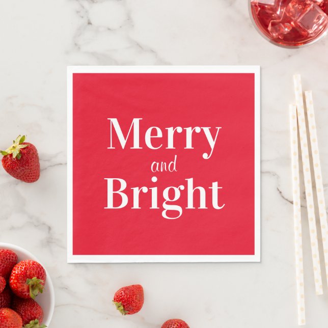 Merry and Bright Holiday Christmas Red Paper Napkin (Insitu)