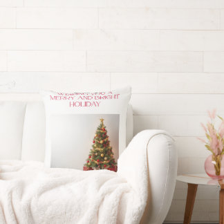 Merry and Bright Holiday Christmas Tree Throw Pill Throw Pillow
