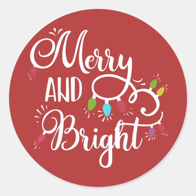 merry and bright holiday lights classic round sticker (Front)