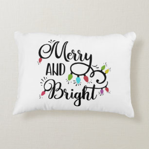 merry and bright holiday lights decorative pillow