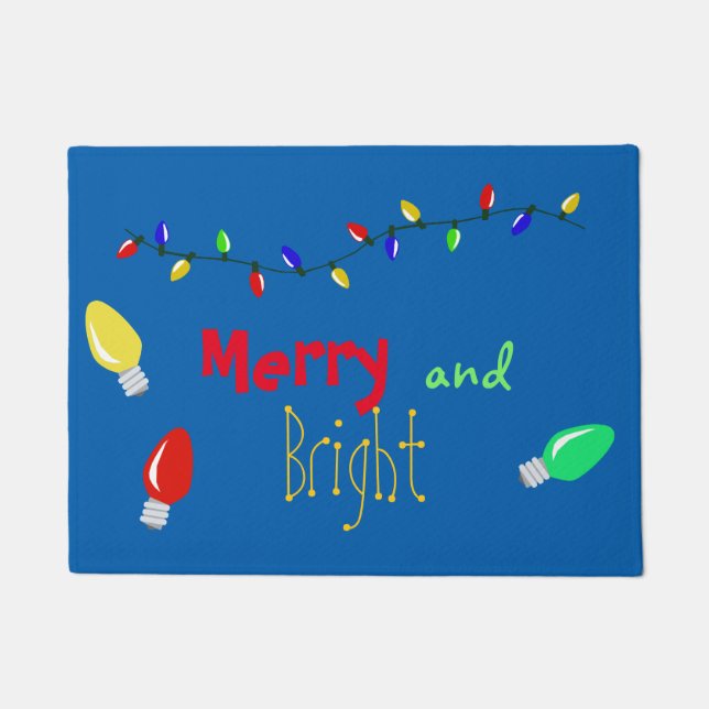 Merry and Bright Holiday Lights Door Mat (Front)