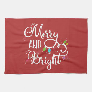 merry and bright holiday lights kitchen towel