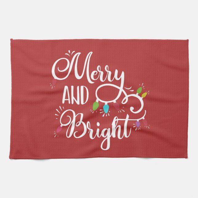 merry and bright holiday lights kitchen towel (Horizontal)