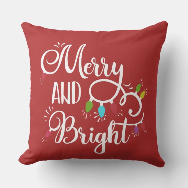 merry and bright holiday lights throw pillow (Front)