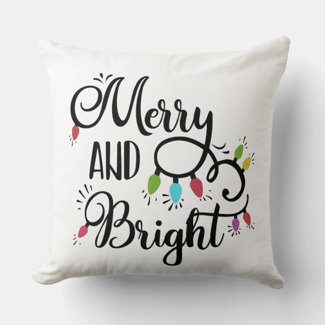 merry and bright holiday lights throw pillow (Front)