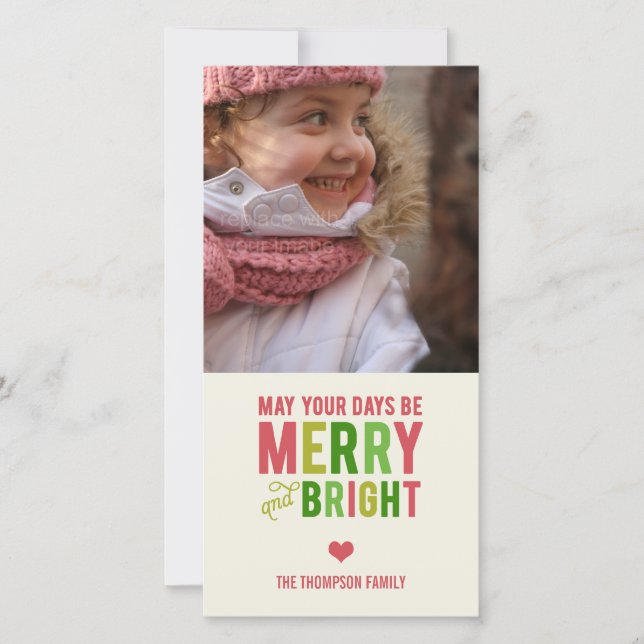 Merry and Bright Holiday Photo Card/Christmas Card (Front)