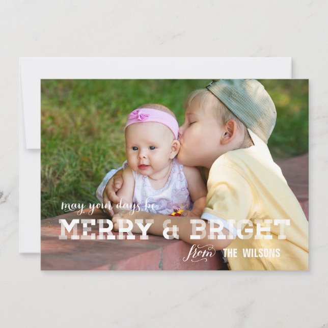 Merry and Bright Holiday Photo Card | Gold (Front)