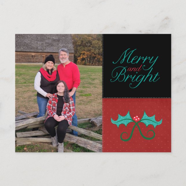 Merry and Bright Holiday Photo Postcard (Front)