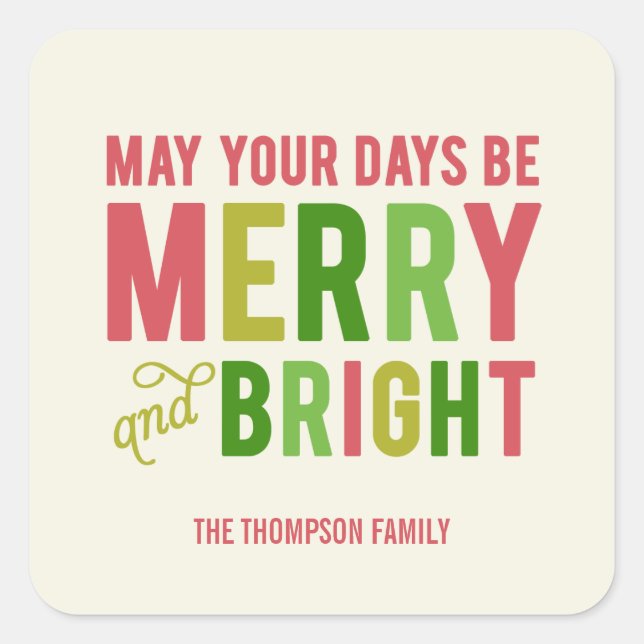 Merry and Bright Holiday Stickers/Envelope Seal (Front)
