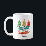 Merry and Bright Holidays Christmas Trees Coffee Mug<br><div class="desc">Merry and Bright Holidays Christmas Trees Coffee Mug with a personal name or family name. Cute design has a three Christmas trees with script and bold lettering, and stars. Customize with a personal or family name. Great Christmas gift for family and friends.</div>