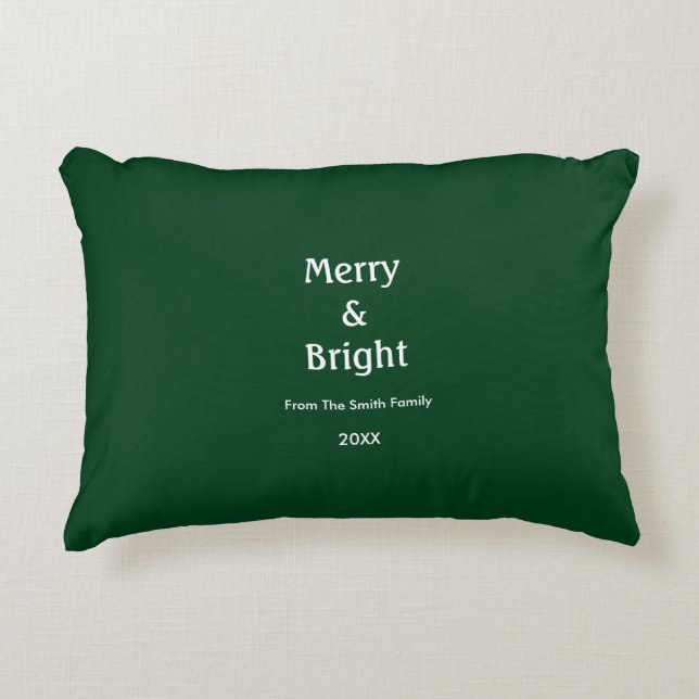 Merry And Bright Hunter Green Christmas Gift Decor Accent Pillow (Front)