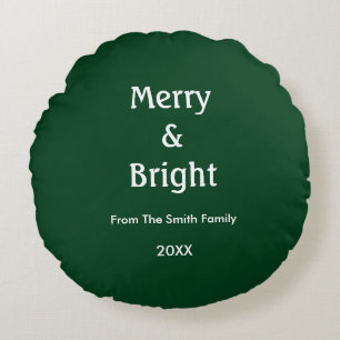 Merry And Bright Hunter Green Christmas Gift Decor Round Pillow
