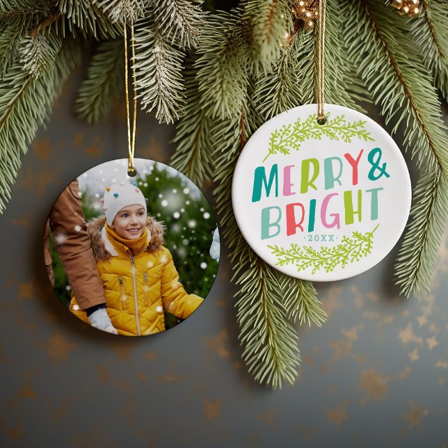 Merry and Bright Keepsake Photo Ornament (Creator Uploaded)