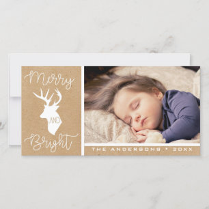Merry and Bright   Kraft Deer   Rustic Christmas Holiday Card