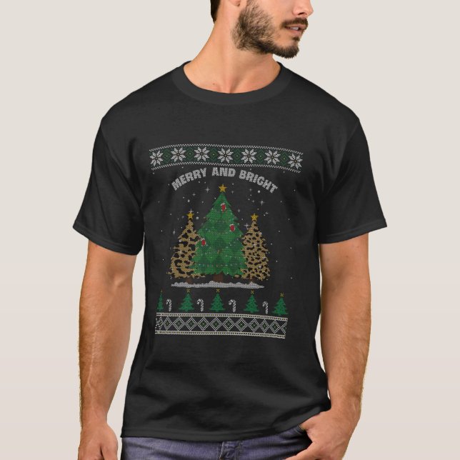 Merry And Bright Leopard Christmas Trees Gift  T-Shirt (Front)