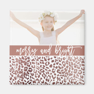 Merry and Bright Leopard Print Photo Holiday Magnet