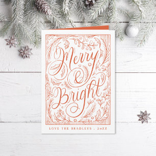 Merry and Bright Lettering Christmas Holiday Card