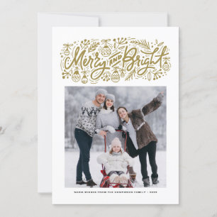 Merry and Bright Lettering Gold Christmas Photo Holiday Card