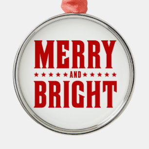 Merry and Bright Letterpress Style No. 507 Metal Ornament